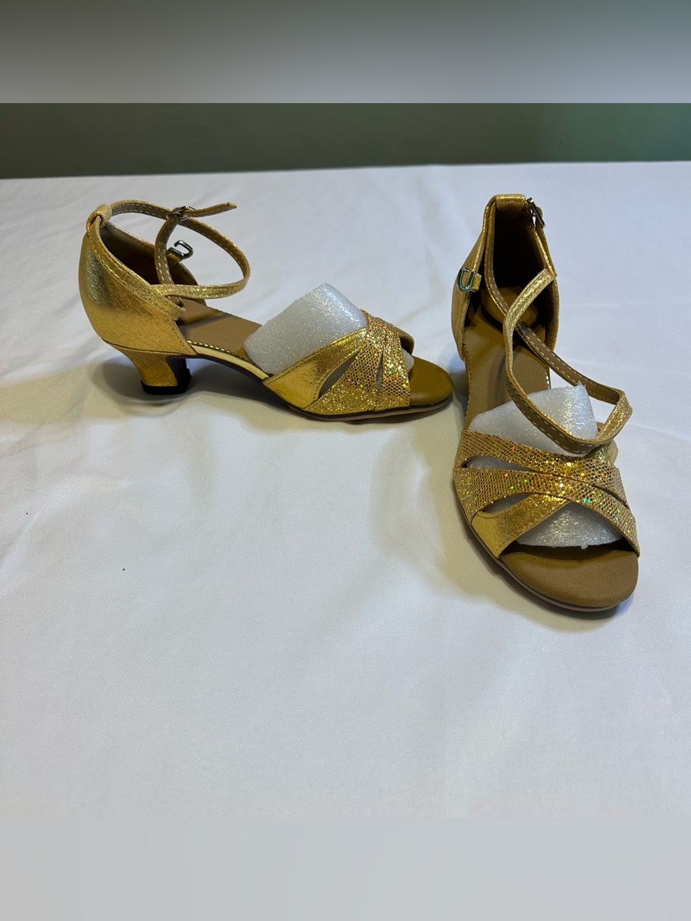 Gold Sparkle Strappy Dance Heels for Women